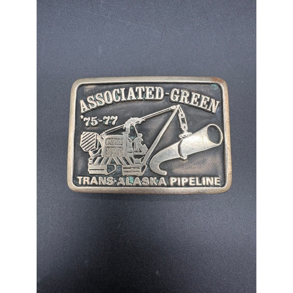 Anacortes Brass Green Belt Buckle Trans Alaska Pipeline 1977 Pipeline Completed